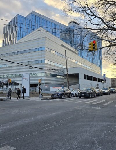 Corner view of Coney Island Hospital building in Brooklyn, NY clad with Vitrabond FR panels