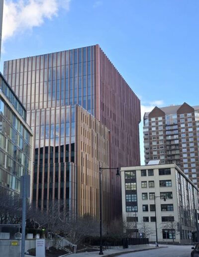 Light and shadow interplay across Vitraplate panels at Northpoint Parcel U in Cambridge, MA