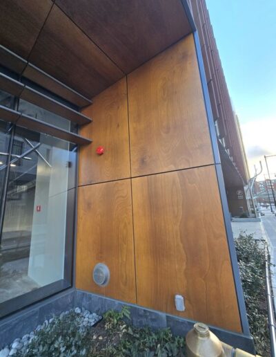 Street-level view of Northpoint Parcel U, Cambridge, MA with Vitrabond FR façade panels