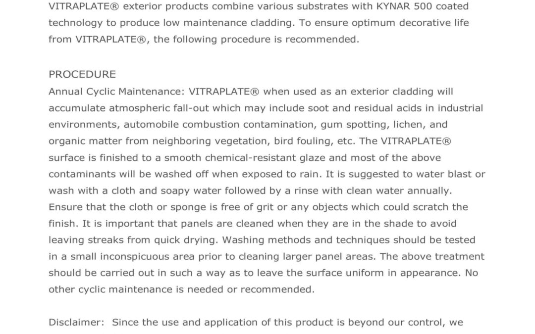 Vitraplate® Maintenance Procedure