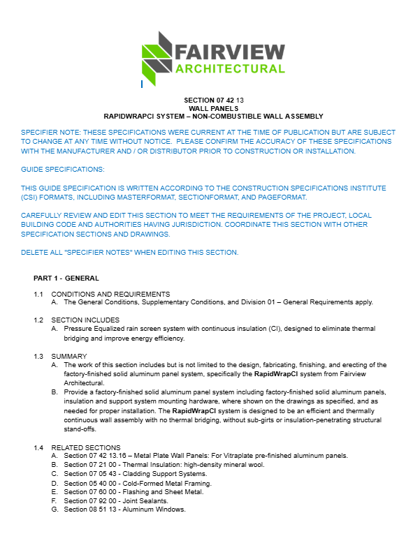 508 RapidWrapCI Architectural Specs Non Combustible 1