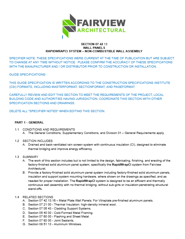 509 RapidWrapCI Architectural Specs Non Combustible 1