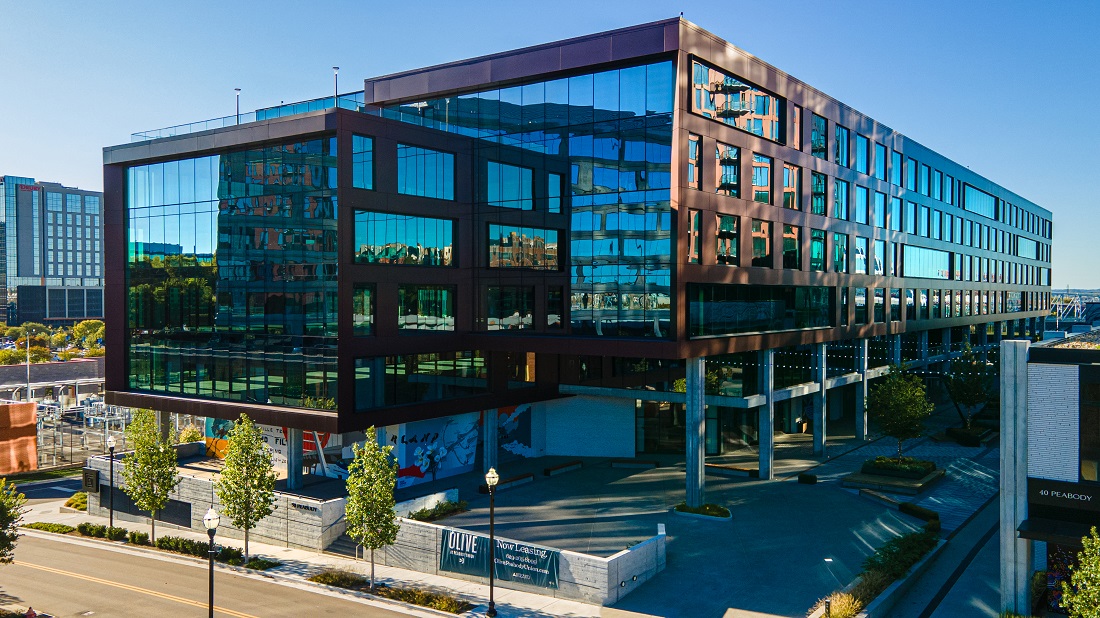 Exterior facade of 45 Jackson building in Devens, MA clad with Vitrabond FR panels