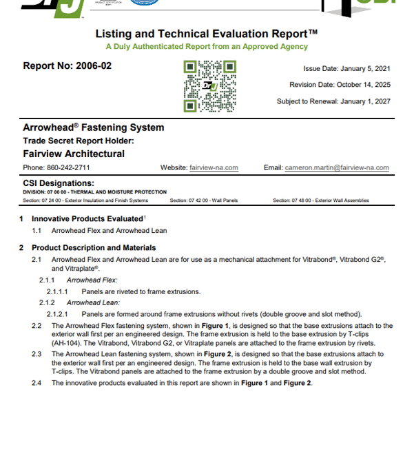 Arrowhead® Fastening System Code Compliance TER 2006-02