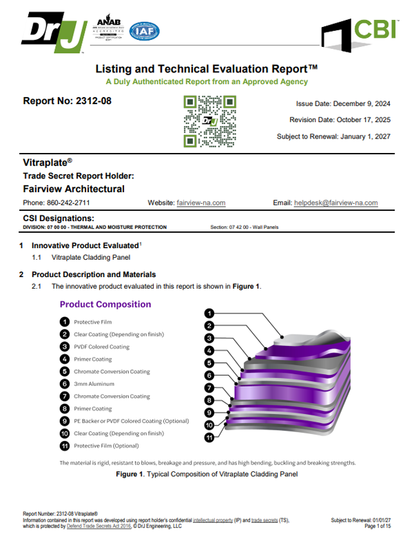 Vitraplate® Code Compliance TER 2312-08