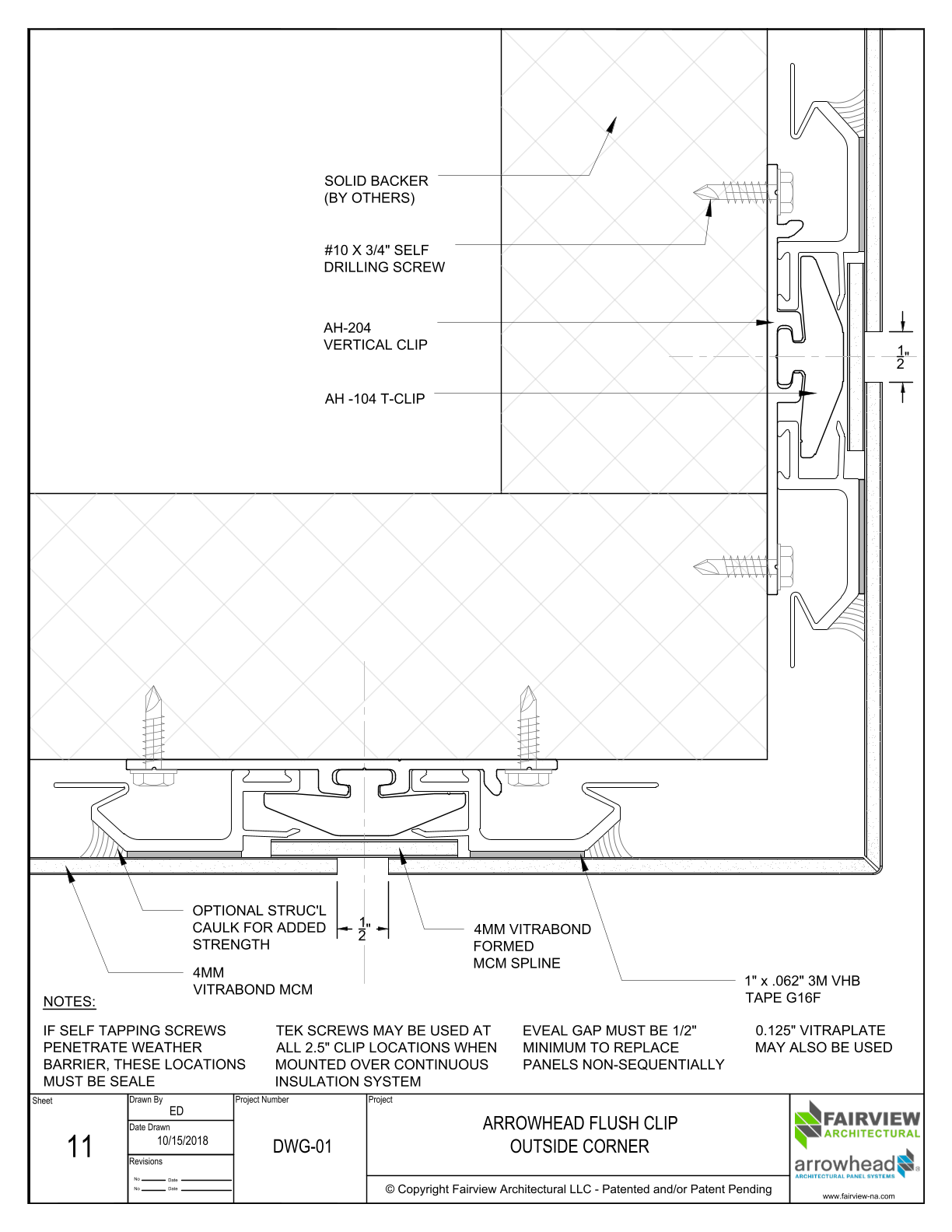Arrowhead Flush Clip Details – Clip Installation – Outside Corner