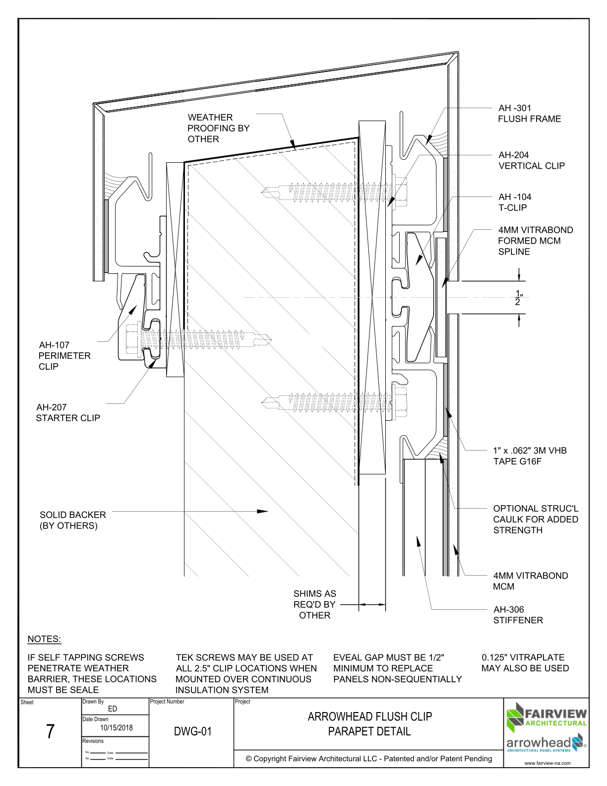 Arrowhead Flush Clip Details – Clip Installation – Parapet Detail