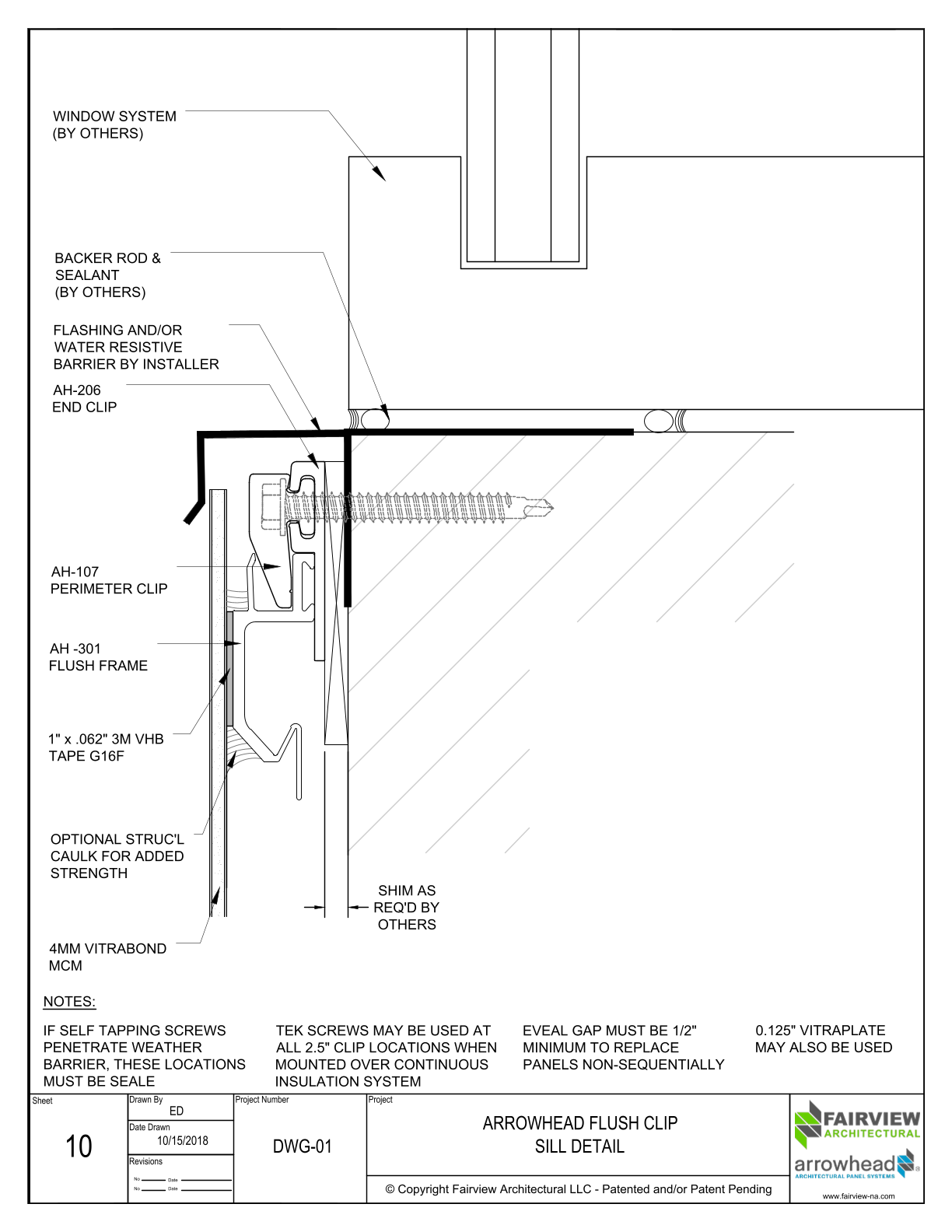 Arrowhead Flush Clip Details – Clip Installation – Sill Detail