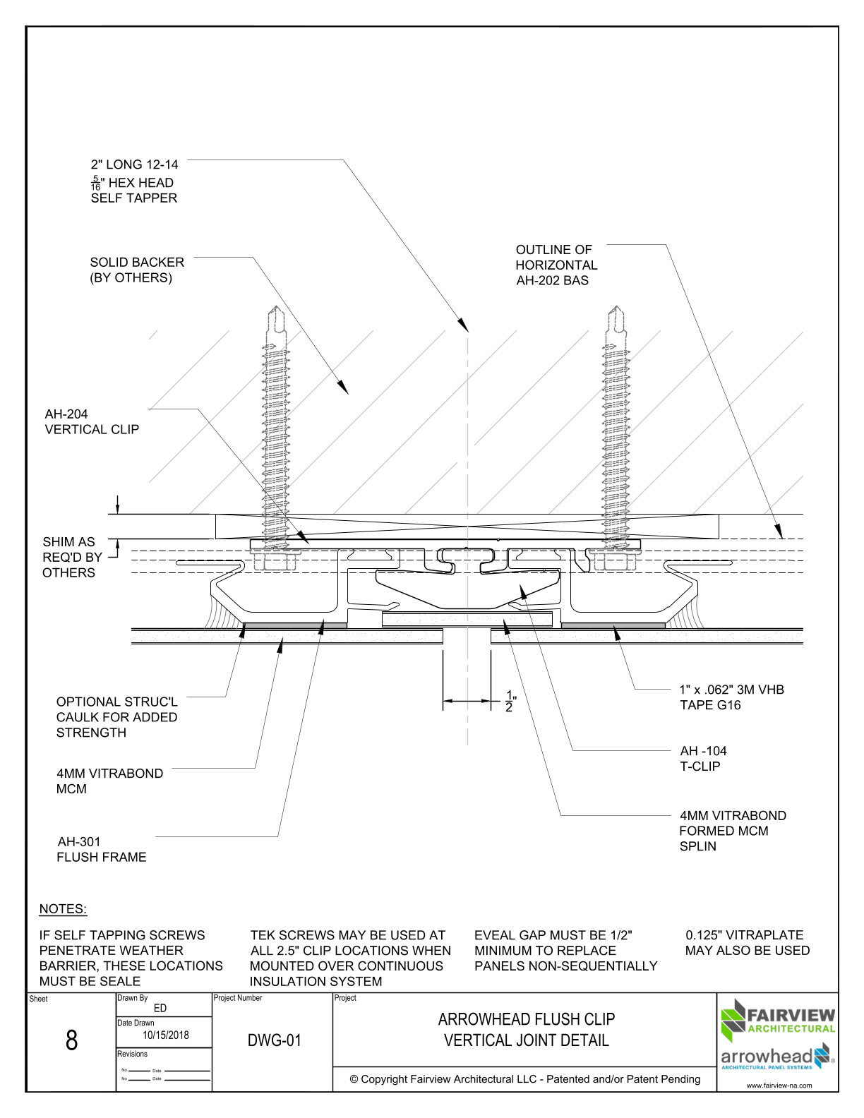 Arrowhead Flush Clip Details – Clip Installation – Vertical Joint Detail