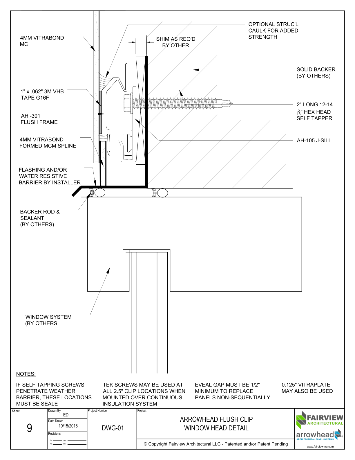Arrowhead Flush Clip Details – Clip Installation – Window Head Detail