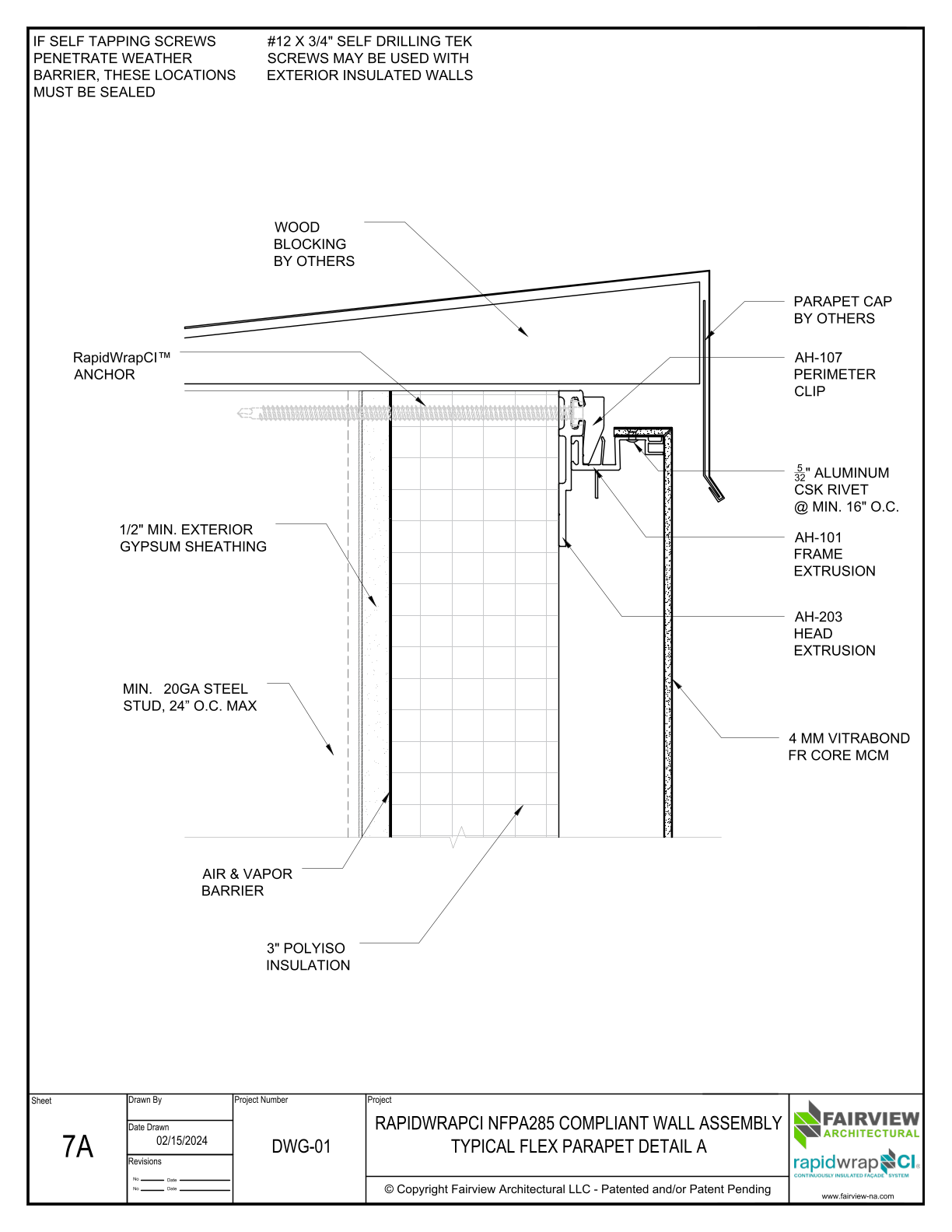 RapidWrapCI – NFPA 285 – Arrowhead Flex – Parapet Detail A