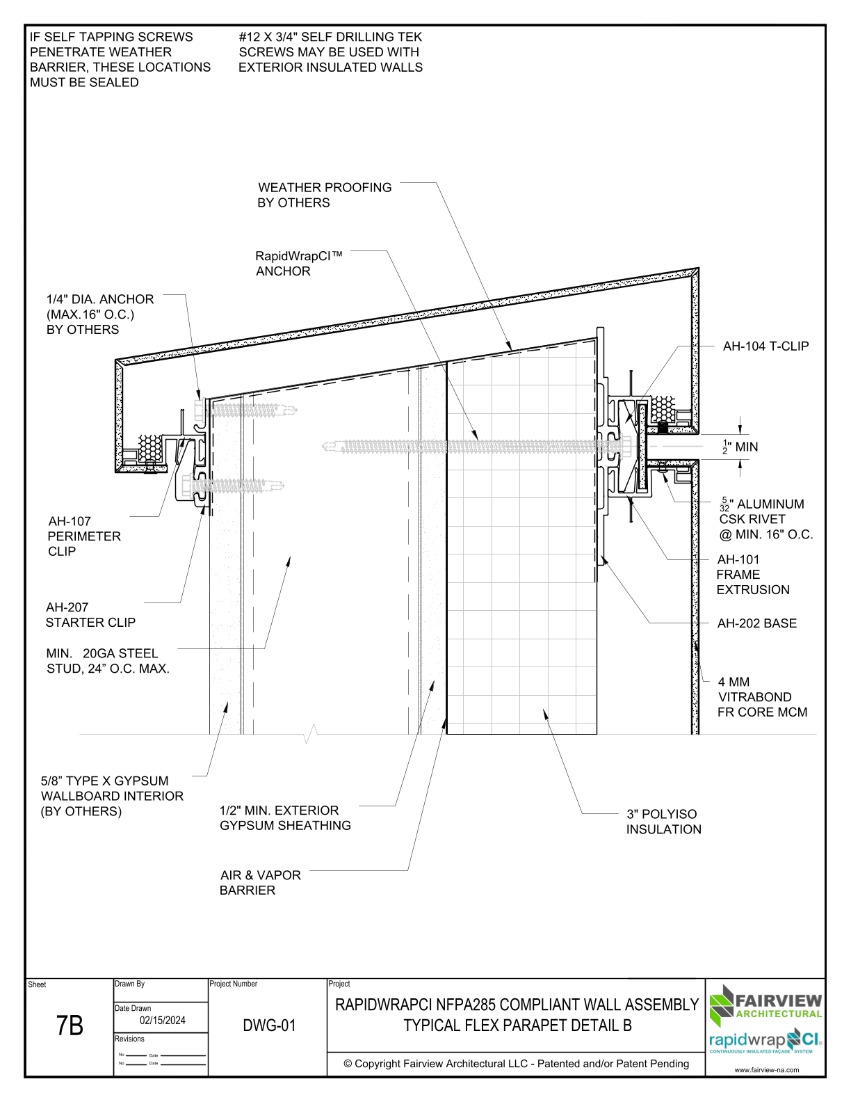 RapidWrapCI – NFPA 285 – Arrowhead Flex – Parapet Detail B
